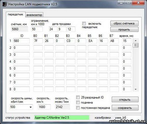 Анализатор can шины автомобиля